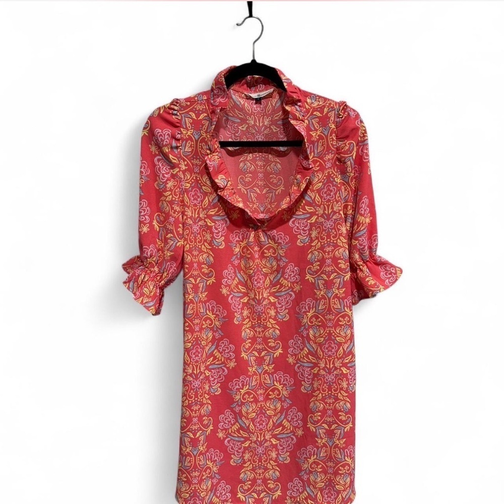 Elegant Floral Ruffle Blouse - Coral